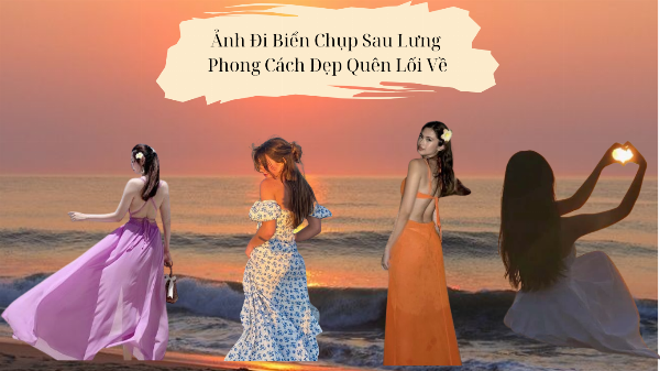 Một cô gái với chiếc váy maxi đang đi dạo trên bãi biển, quay lưng về phía máy ảnh, tóc bay trong gió, toát lên vẻ thư thái.
