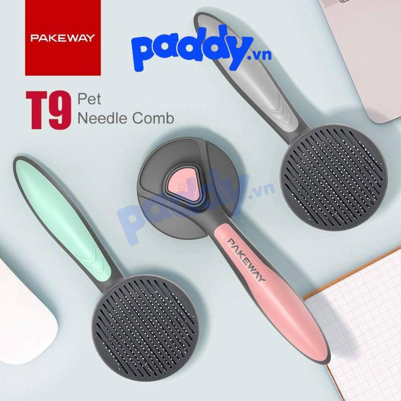Lược chải lông mèo Pakeway màu xanh có nút bấm tách lông tiện lợi