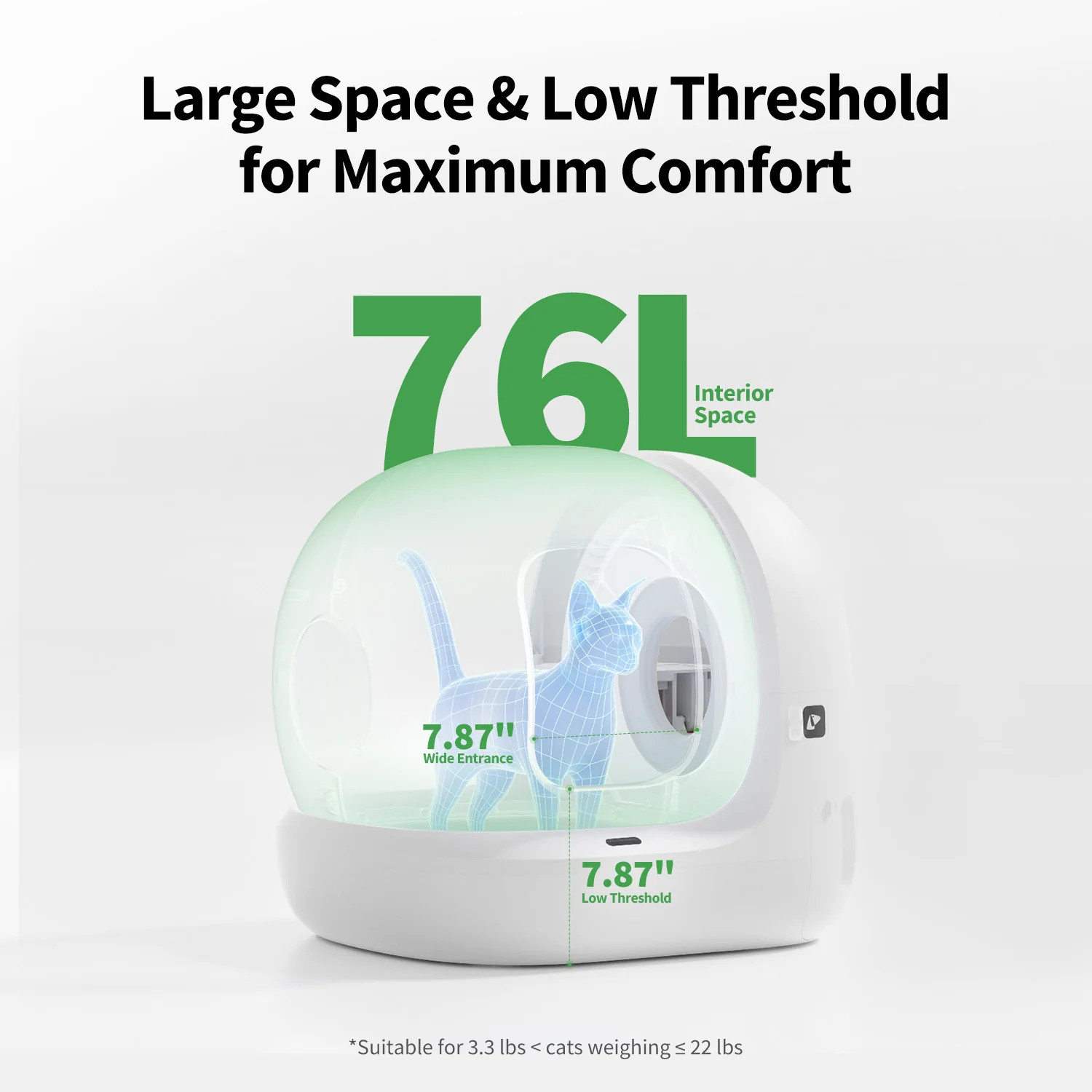 Hộp cát vệ sinh tự động PuraMax 2 với không gian rộng 76 lít và lối vào thấp dành cho mèo