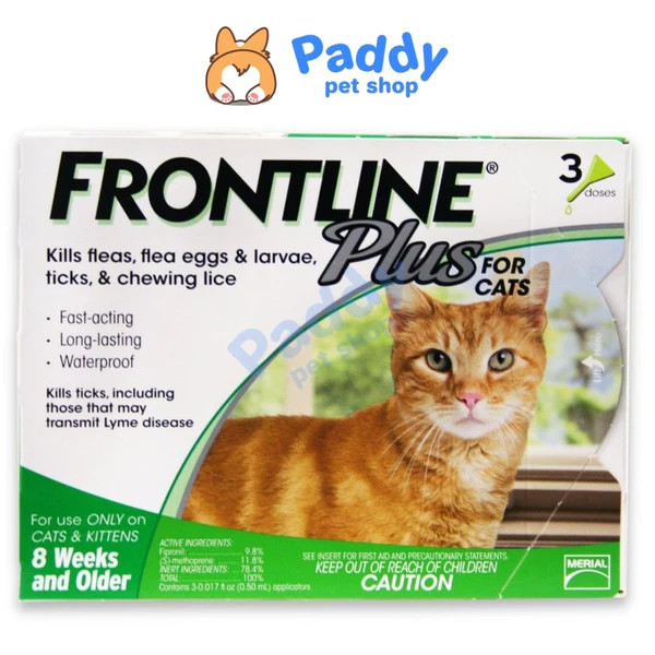Frontline Plus là thuốc nhỏ gáy trị ve rận và bọ chét cho mèo từ 2 tháng tuổi