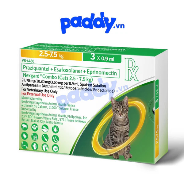Nhỏ gáy Nexgard Combo phòng và trị nội, ngoại ký sinh trùng cho mèo