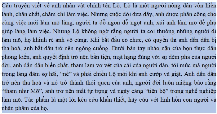Hình ảnh minh họa quá trình tóm tắt truyện ngắn Tư cách Mõ của Nam Cao