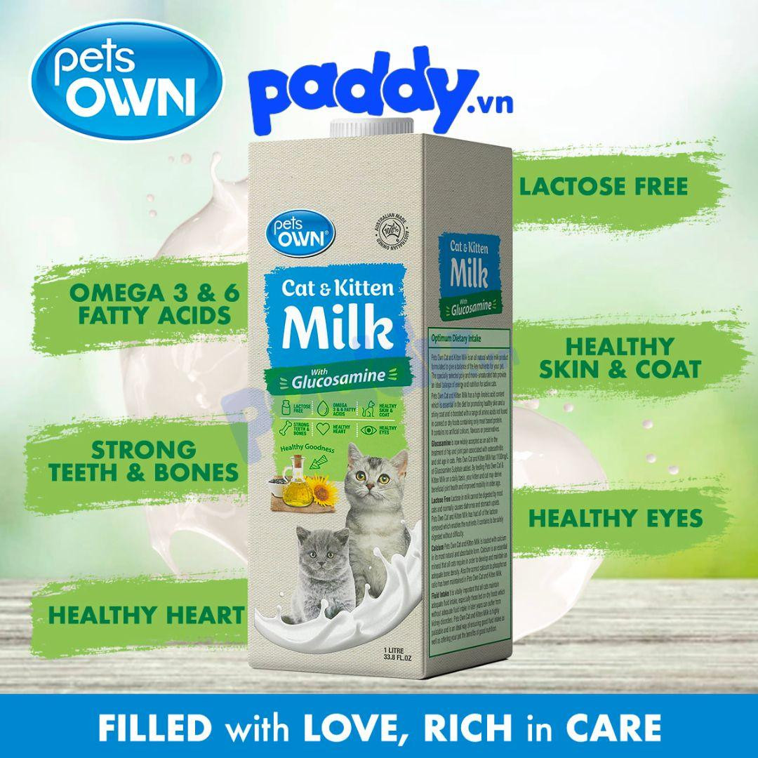 Hộp sữa tươi Pets Own Bổ Sung Glucosamine dành cho mèo, có dung tích 1 lít