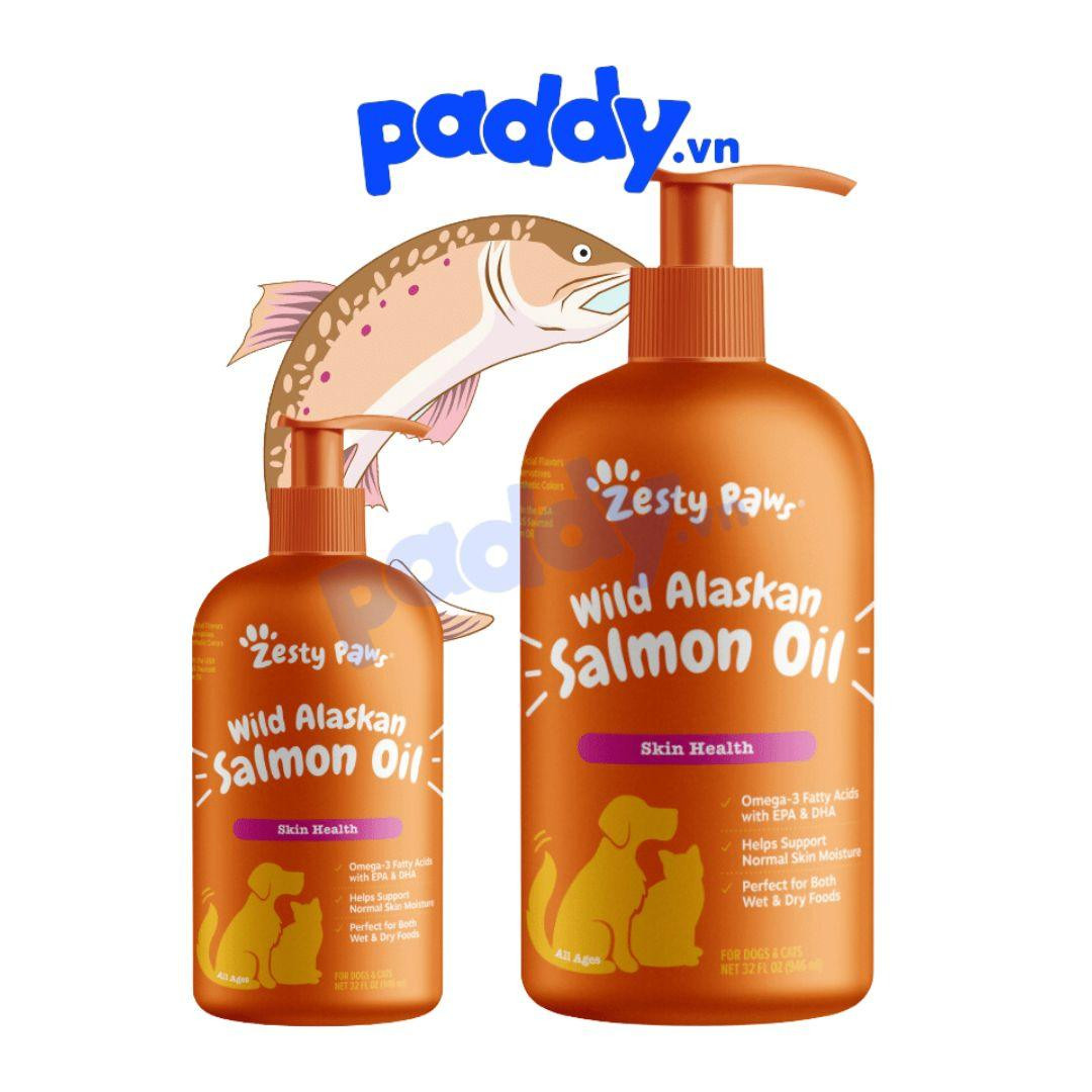 Hình ảnh chai dầu cá Zesty Paws dành cho chó mèo, hỗ trợ dưỡng lông và tăng cường đề kháng