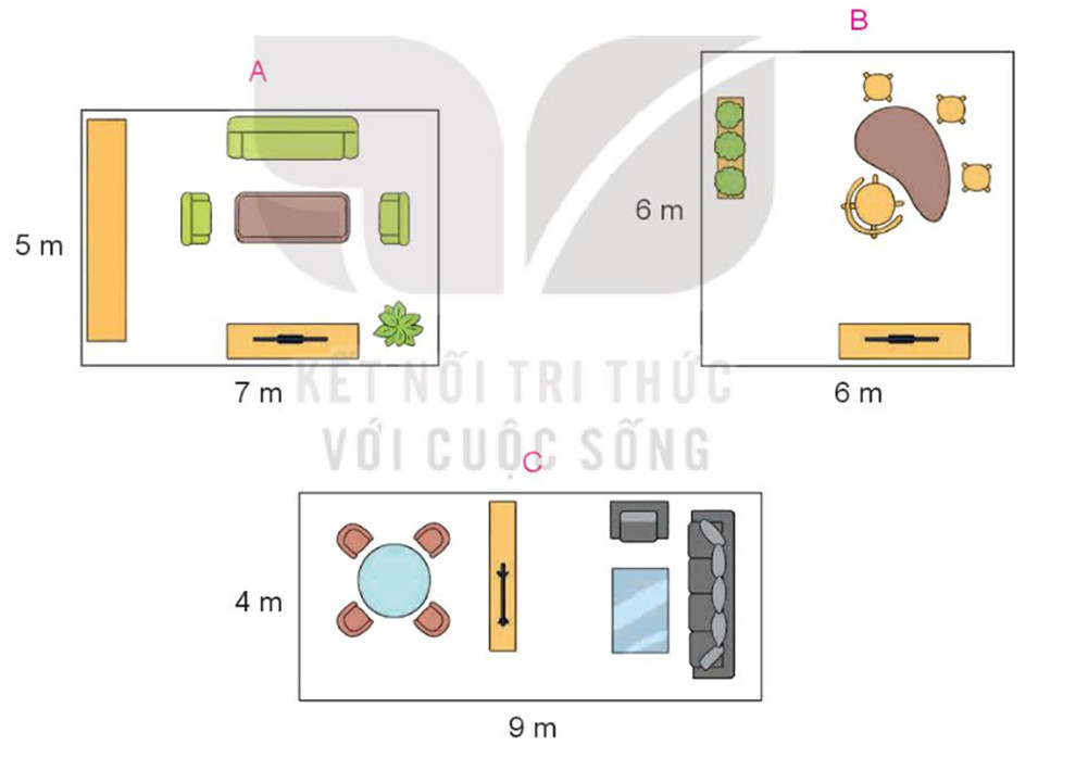 Hình ảnh phòng khách với các kích thước khác nhau minh họa bài toán diện tích sàn nhà